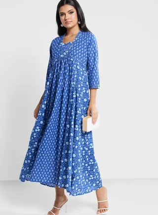 Printed Tie Detail Tiered Dress