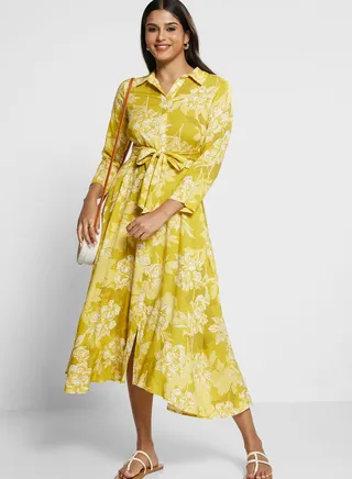 Button Detail Floral Print Dress