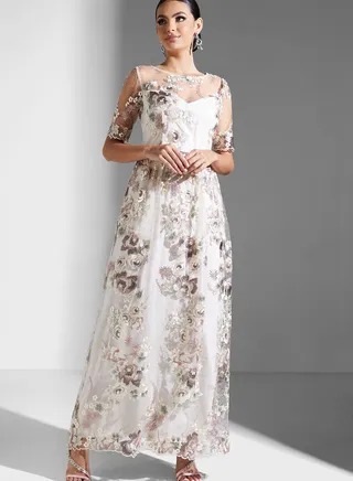 Floral Embroidered Tiered Dress