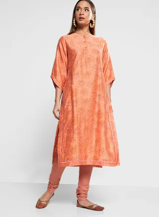 Floral Printed Button Detail Kurti