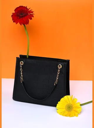 Textured Zip Lock Hand Bag with Chain Strap