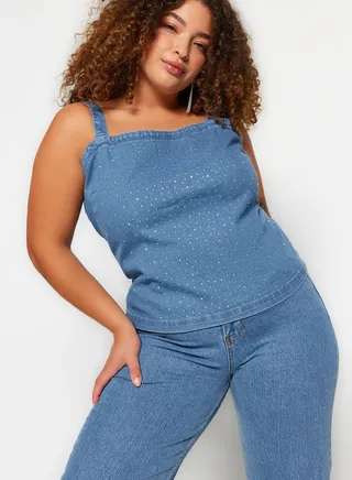 Embellished Denim Top