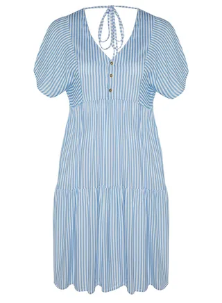 Striped Tiered Button Detail Dress