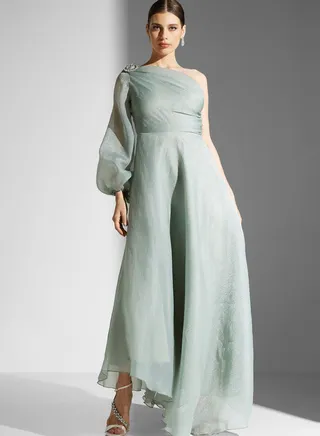 Dana One Shoulder Puff Sleeve Organza Dress