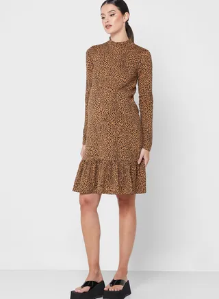 High Neck Printed Dress