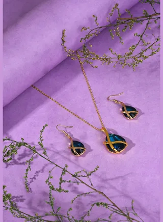 Gold Plated Designer Stone Necklace and Earring Set
