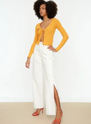 Side Slit Straight Jeans
