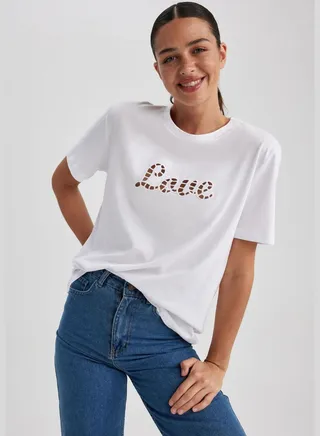 Woman Crew Neck Short Sleeve Knitted Short Sleeve T-Shirt