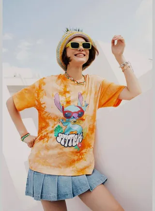 Woman Disney Lilo & Stitch Licenced Oversize Fit Knitted Short Sleeve T-Shirt