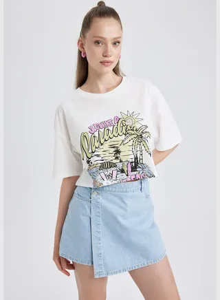 Woman Oversize Fit Knitted Short Sleeve T-Shirt
