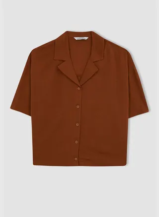 Relaxed Fit Linen Short Sleeve Shirt With Collar