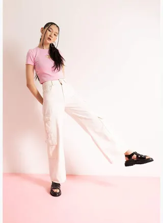 Woman Wideleg Cargo Woven Trousers