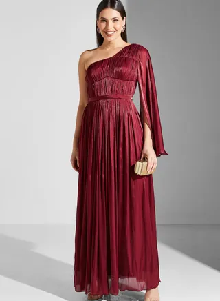 Lama One Shoulder Dress With Exaggerated Sleeve