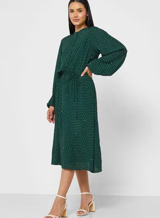 Button Pleat Detail Dress