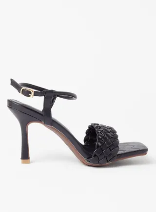 Braided Strap Heel Sandals Black
