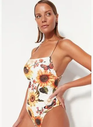 Floral Pattern Square Collar High Leg Swimsuit TBESS23MA00311