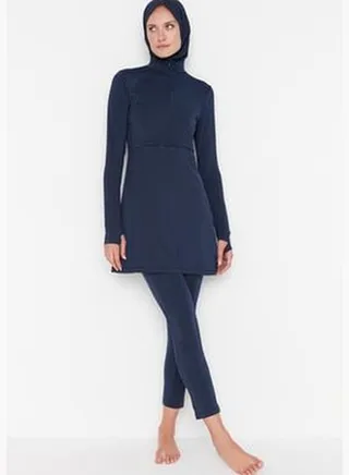 Navy Blue Long Sleeved Performance Knitted 4-piece Swimsuit Set TTCSS22CF0012