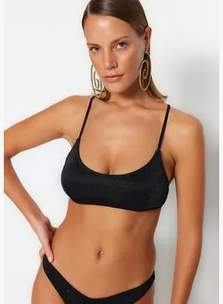 Black Bralette Glittery Bikini Top TBESS23BU00273