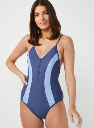 High Leg Zip Detail Swimsuit