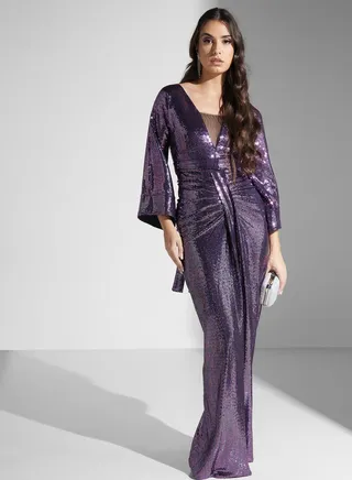 V-Neck Ruched Detail Dress