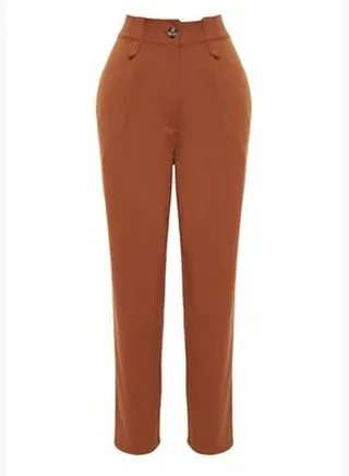 Brown Carrot High Waist Polyviscon Woven Trousers TWOSS22PL0280
