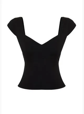 Black Heart Neck Fitted Cotton Stretch Knitted Blouse TWOSS24BZ00113