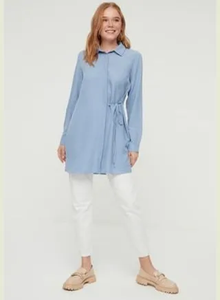 Blue Woven Aerobin Shirt with Tie Waist TCTSS22GO0105