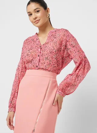 Printed Balloon Sleeve Top