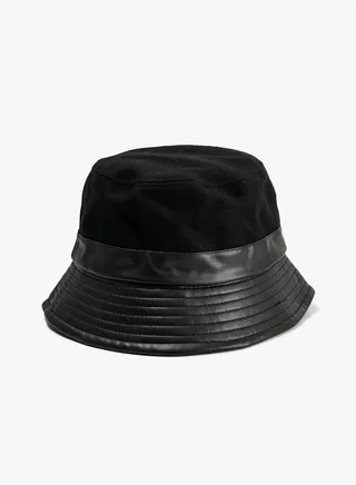 Bucket Hat Faux Leather Detail
