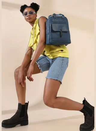 Solid Zip Lock Regular Faux Leather Backpack For Women