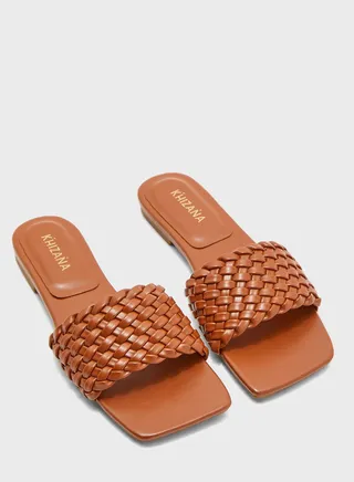 Weave Square Toe Flat Sandals