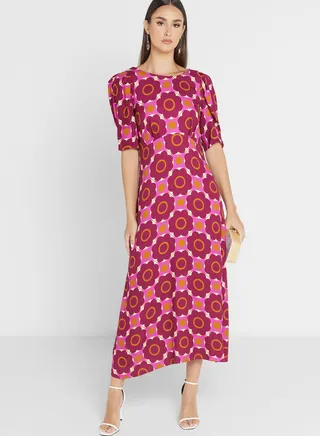 Puff Sleeve Floral Print Dress