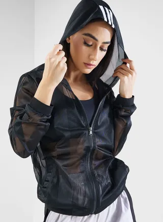 Mesh Zip Through Hoodie