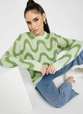 Swirl Print Intarsia Sweater
