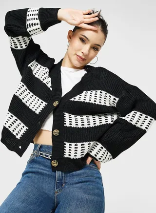 Striped Intarsia Cardigan