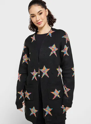 Star Intarsia Longline Cardigan