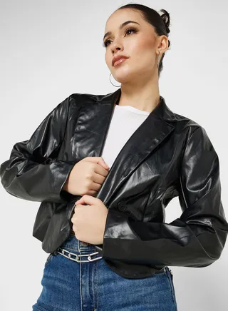 Cropped Leather Look Jacket