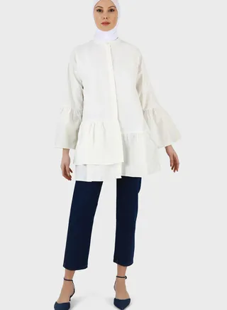 Ruffle Detail Button Down Tunic