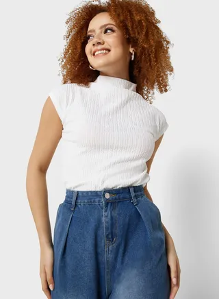 High Neck Textured Top