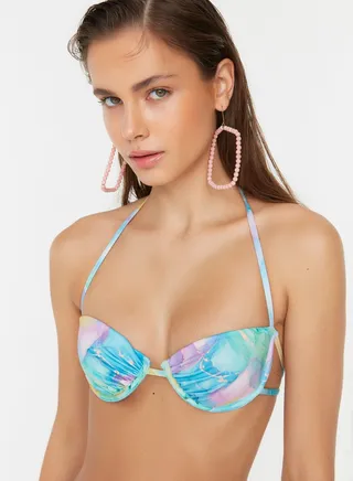 Halter Neck Printed Bikini Top