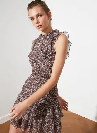 Ruffle Trim Leopard Print Dress