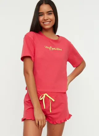 Embroidered Knitted Pyjama Set