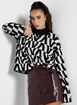 Turtle Neck Jacquard Sweater