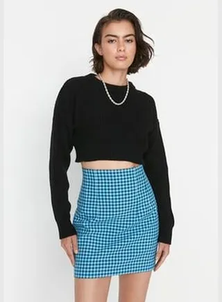 Black Super Crop Crew Neck Knitwear Sweater TWOAW23KZ01620