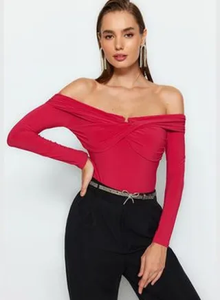 Limited Edition Fuchsia Collar Detailed Knitted Body TPRAW24BD00034