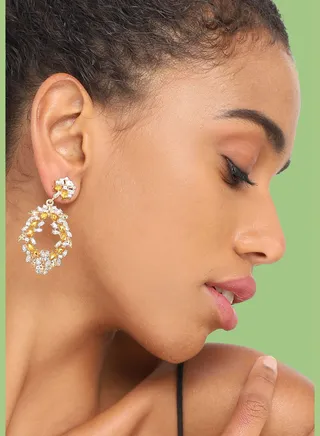 Gold Plated Party Designer Stone Drop Earring For Women