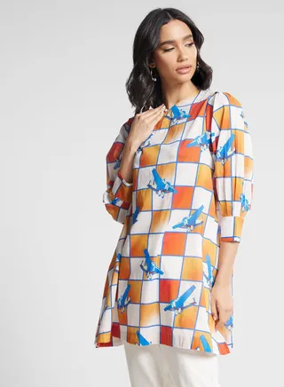 Key Hole Neck Printed Kurti