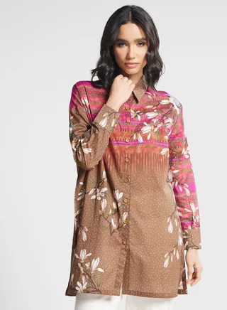 Printed Button Down Shirt Kurti