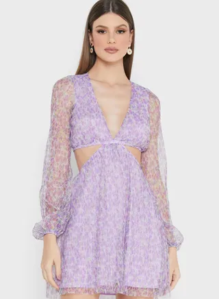 Printed Cut Out Detail Dress