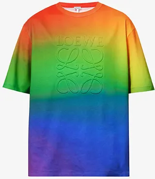Mens Multicolor Anagram-embossed Rainbow-pattern Cotton-jersey T-shirt